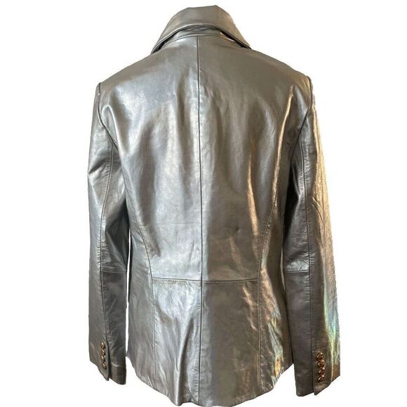 NWT Walter Baker Marley Leather Silver Metallic Double Breasted Blazer Medium - Picture 8 of 8